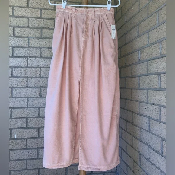 Pilcro Anthropologie Pleated Slouchy Trouser Pink Maxi Skirt Middle Slit Detail - Picture 5 of 17